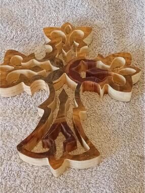 Hand-Carved Wooden Cross Wall Decor 8.5x7.5